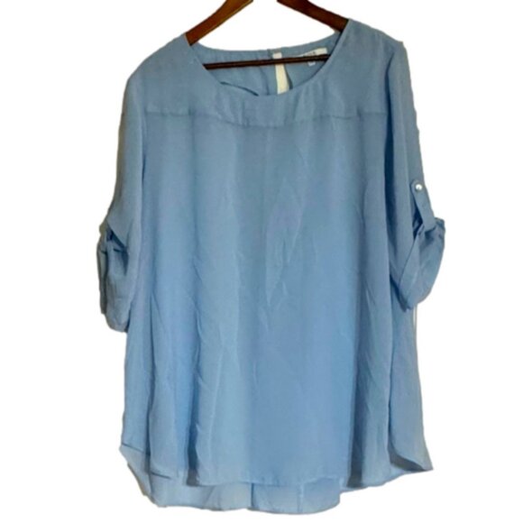 SUNG Alfred Sung XXL Lovely Blue Semi-Sheer Dressy Workwear Blouse Mid Sleeves - Picture 1 of 5